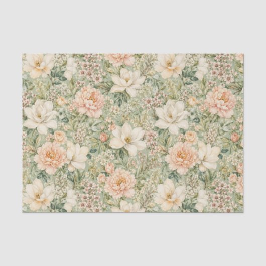 デクパージュ用アンティーク調のピーチとベージュの花 薄葉紙 (正面)