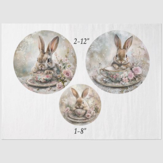 デクパージュ ティーカップ うさぎ 12" & 8" ラウンド 薄葉紙 (正面)