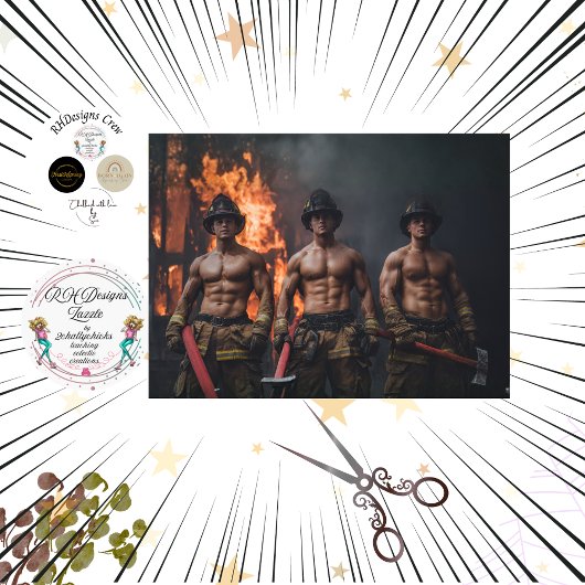 デクパージュ 筋肉消防士 大胆なアートワーク  薄葉紙