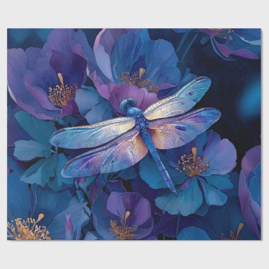 デクパージュ 虹色のトンボ 色とりどりの花 ラッピングペーパー (フラット)