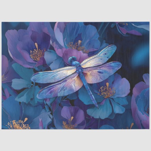 デクパージュ 虹色のトンボ 色とりどりの花 薄葉紙 (正面)