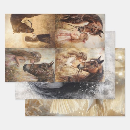 デクペお洒落ージコレクションウマ&スワン ラッピングペーパーシート (セット)