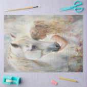 デクペお洒落ージホワイトホース&小さな女の子 薄葉紙 (クラフト)