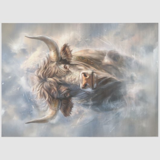 デクペお洒落威厳のあるージの雄牛の大きな角 薄葉紙 (正面)