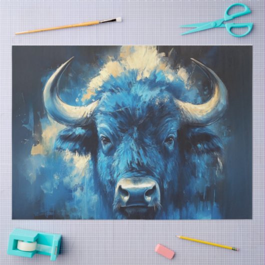 デクペコンテンポラリーージ青絵を描バイソン 薄葉紙 (クラフト)