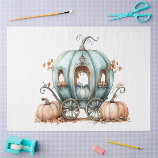 デクページお洒落ティール（緑がかった色）かぼちゃキャリッジ 薄葉紙 (クラフト)