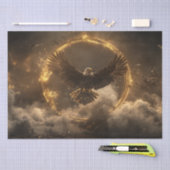 デクページイーグル威厳のあるゴールデンリングや輪飛んでいる 薄葉紙 (クラフト)