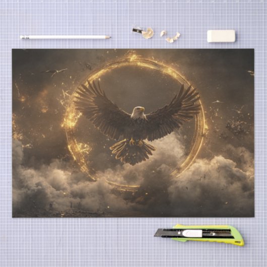 デクページイーグル威厳のあるゴールデンリングや輪飛んでいる 薄葉紙 (クラフト)