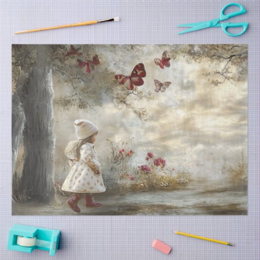 デクページカスタム童話ストーリーブック小さな女の子 薄葉紙 (クラフト)