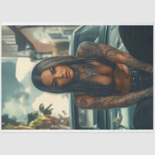 デクページクラシックの車&タトゥーのシックなポスター 薄葉紙 (正面)