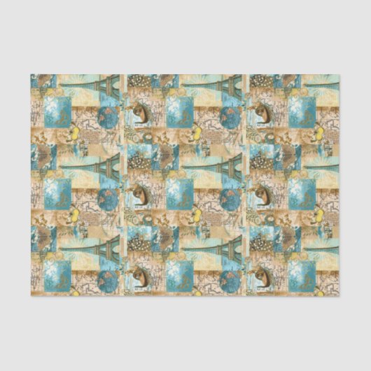 デクページティッシュペーパーヴィンテージブルーパリ 薄葉紙 (正面)