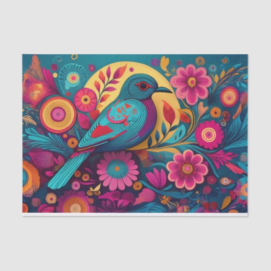 デクページフォークアートバードティッシュペーパー 薄葉紙 (正面)