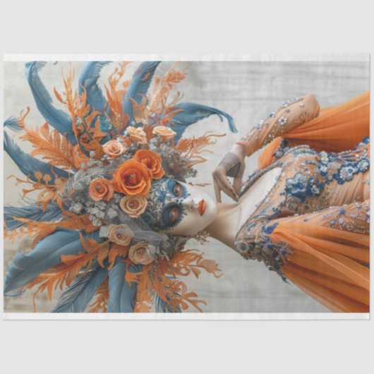 デクページポートレートのマルディグラスクイーン 薄葉紙 (正面)