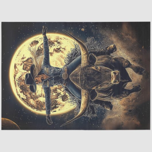 デクページ女性のカーボーイライディングブルオンムーンバックドロップ 薄葉紙 (正面)