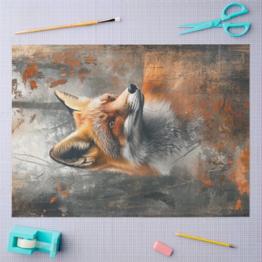 デクページ抽象芸術絵を描キツネの秋の森 薄葉紙 (クラフト)