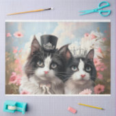 デクページ白黒キャットカップルフィールド花 薄葉紙 (クラフト)