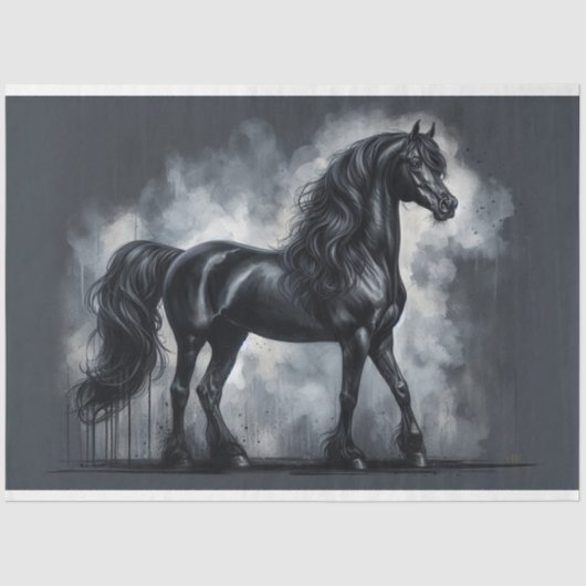 デクページ紙「ブラックアラビアンホース」 薄葉紙 (正面)