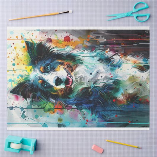 デクページ（ばちゃばちゃ）跳ねる絵を描オストラリア羊飼い 薄葉紙 (クラフト)