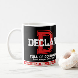 デクランの名前はスポーツのモノグラム赤ブラックを意味する コーヒーマグカップ