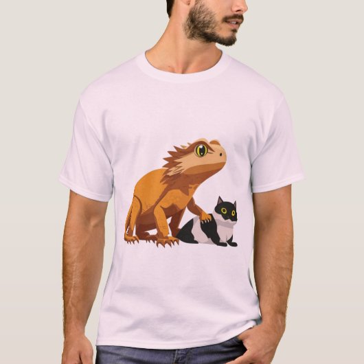 デクランの猫とトカゲTシャツ Tシャツ (正面)