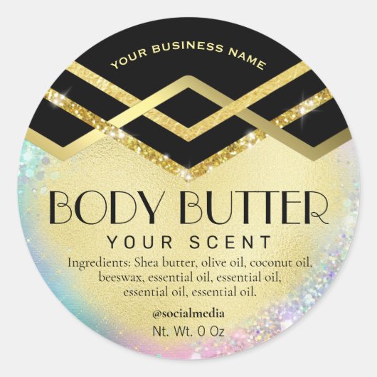 デコアートブラック金ゴールドパステル体バターラベル ラウンドシール (正面)