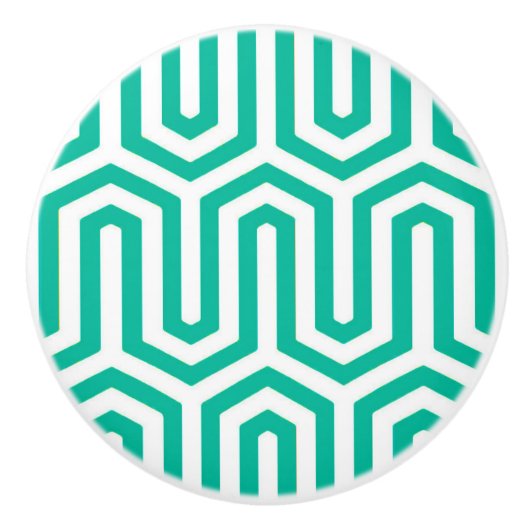 デコエジプトのモチーフ – ターコイズと白 セラミックノブ (正面)