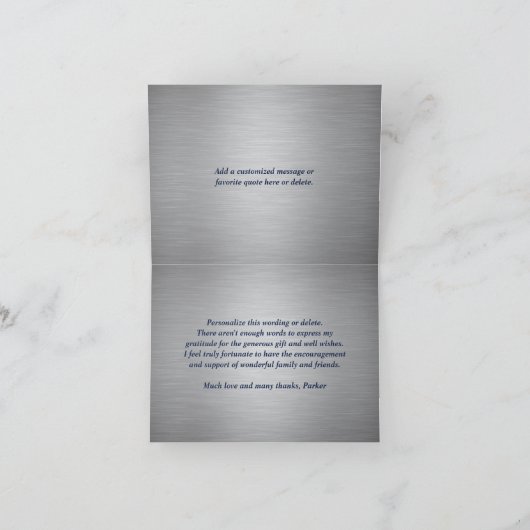 デコエレガントタイポグラフィネイビーブルー&メタリフェイクック サンキューカード (内部)