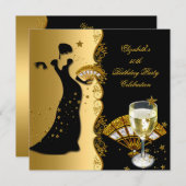 デコエレガントレディ50thバースデーパーティー金ゴールドブラック 招待状 (正面/裏面)