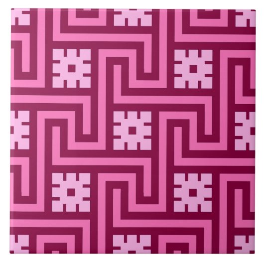 デコギリシャ語鍵、ピンクとブルゴーニュ タイル (正面)