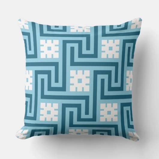 デコギリシャ鍵スカイブルー&ネイビー アウトドアクッション (正面)