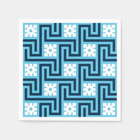 デコギリシャ鍵スカイブルー&ネイビー スタンダードカクテルナプキン (正面)