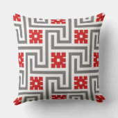 デコギリシャ鍵，赤，白と灰色/灰色 クッション (裏面)