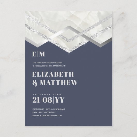 デコダスティブルーシルバーミニマル結婚リスト ポストカード (正面)