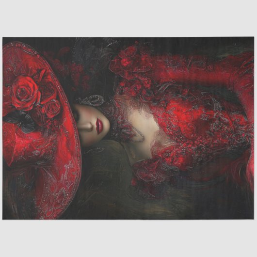 デコップアビクトリアンテッドレッドドレスワイドハット 薄葉紙 (正面)