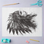 デコップアメリカンインディアンレディ白黒スケッチ 薄葉紙 (クラフト)