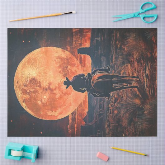 デコップウェスタンテーマカウボーイムーンに向かって乗る 薄葉紙 (クラフト)