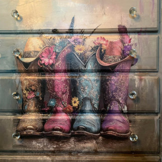 デコップウェスタン鮮やかブーツピンクターコイズ 薄葉紙