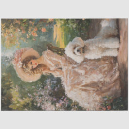 デコップウォーターカラーヴィンテージレディ&プードルドッグ 薄葉紙