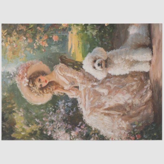 デコップウォーターカラーヴィンテージレディ&プードルドッグ 薄葉紙 (正面)