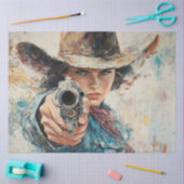 デコップウーマンのシャーリフ・ピストルが強盗を指した 薄葉紙 (クラフト)