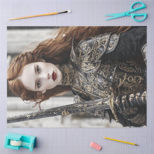 デコップウーマンレッドヘアコンプレッサルトアーマー剣 薄葉紙 (クラフト)