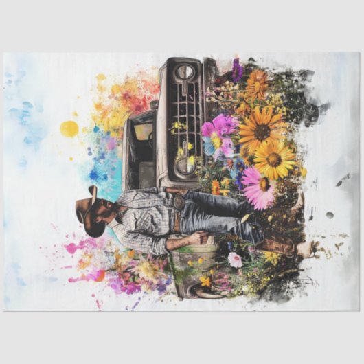 デコップカウボーイイエロートラックフィールド花 薄葉紙 (正面)