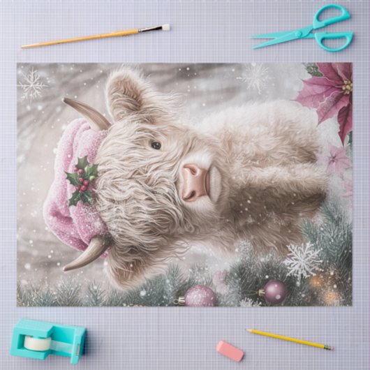 デコップクリスマスハイランドカウピンクデコール 薄葉紙 (クラフト)