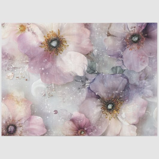 デコップコンビナート花柄ピンクパープル 薄葉紙 (正面)