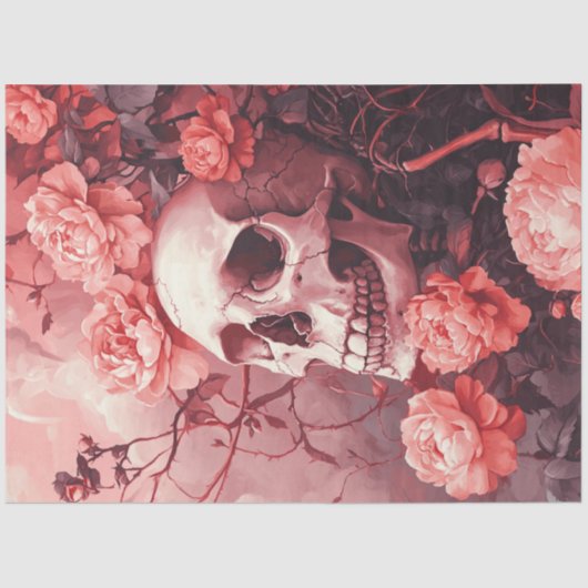 デコップゴシックスカル囲まれ&桃の花 薄葉紙 (正面)