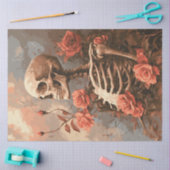 デコップゴシックスケルトン囲まれた桃のバラ 薄葉紙 (クラフト)