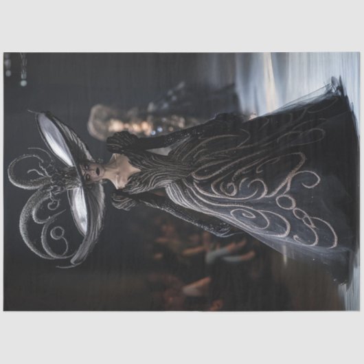 デコップゴシックハイファッションモデルブラックガウン 薄葉紙 (正面)