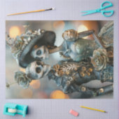 デコップゴシック精巧結婚なティール（緑がかった色）花模様 薄葉紙 (クラフト)