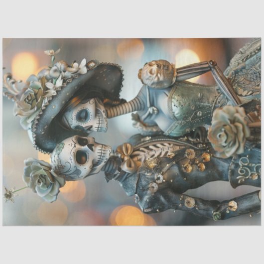 デコップゴシック精巧結婚なティール（緑がかった色）花模様 薄葉紙 (正面)