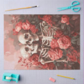 デコップスケルトンのカップルで桃と赤のバラ 薄葉紙 (クラフト)